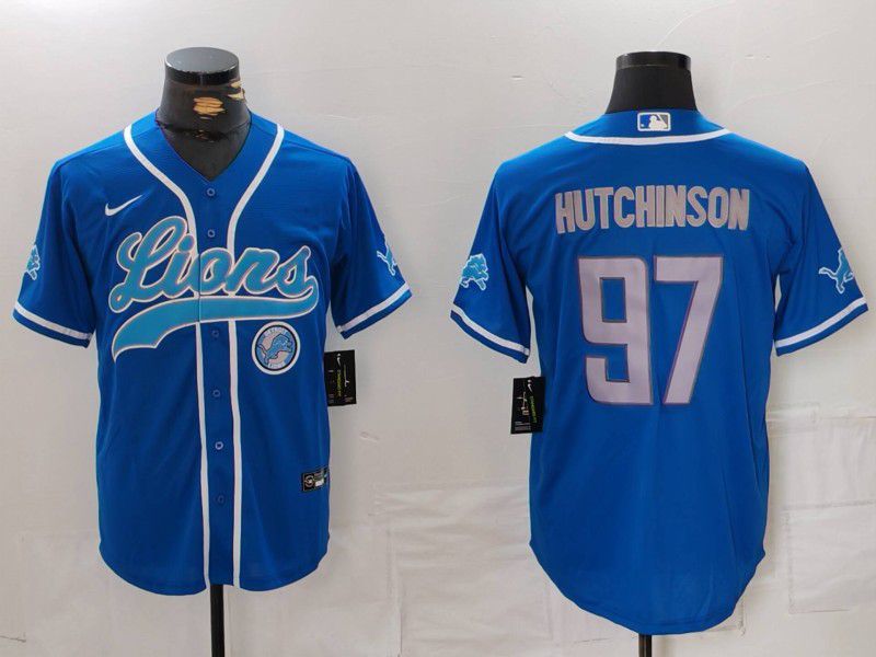 Men Detroit Lions #97 Hutchinson Blue Second generation joint name 2024 Nike Limited NFL Jersey style 4